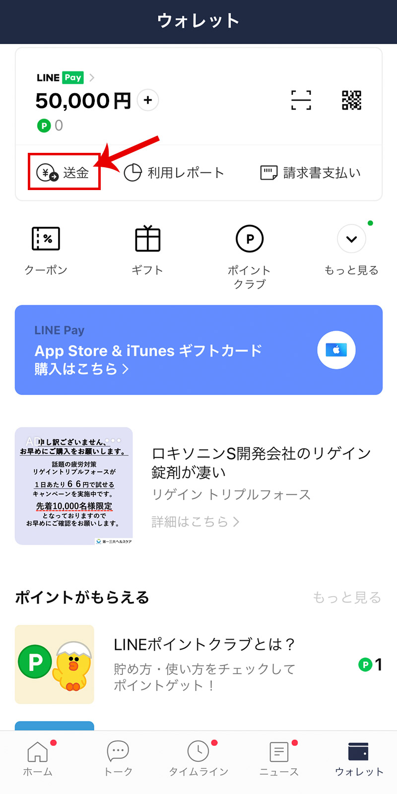 LINE pay（お友達間送金）