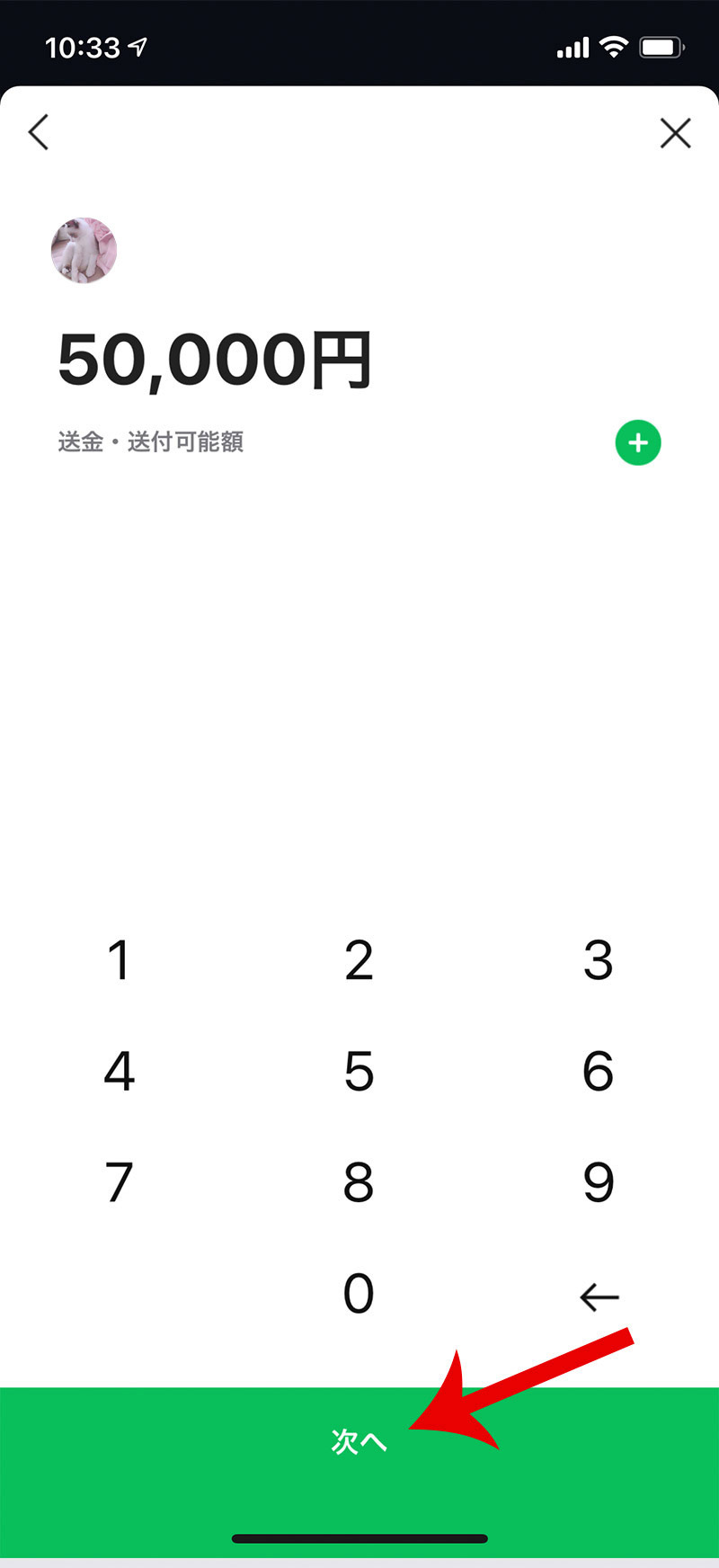 LINE pay（お友達間送金）